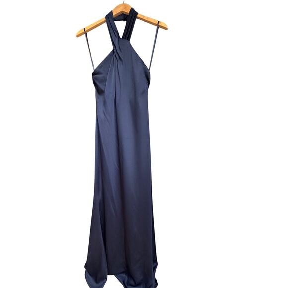 BHLDN Ruby Gown Sz 4 Women’s Navy Dress Twist Halter Satin Backless - Picture 5 of 11
